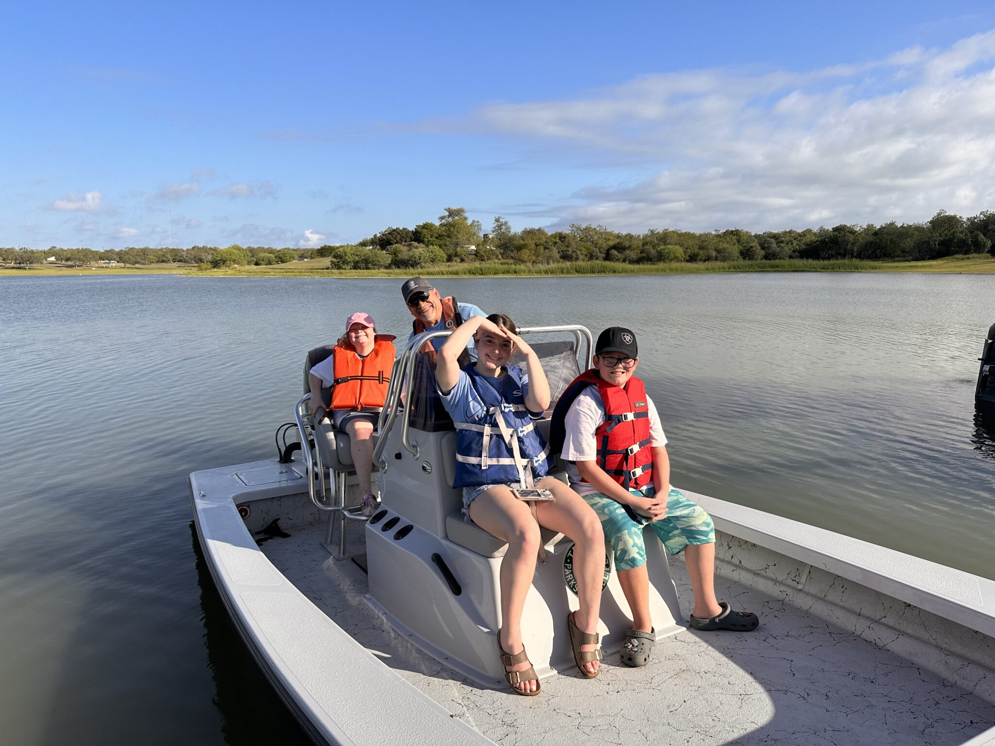 Lake Corpus Christi SP2 participants on boat at The Wright Place Ranch