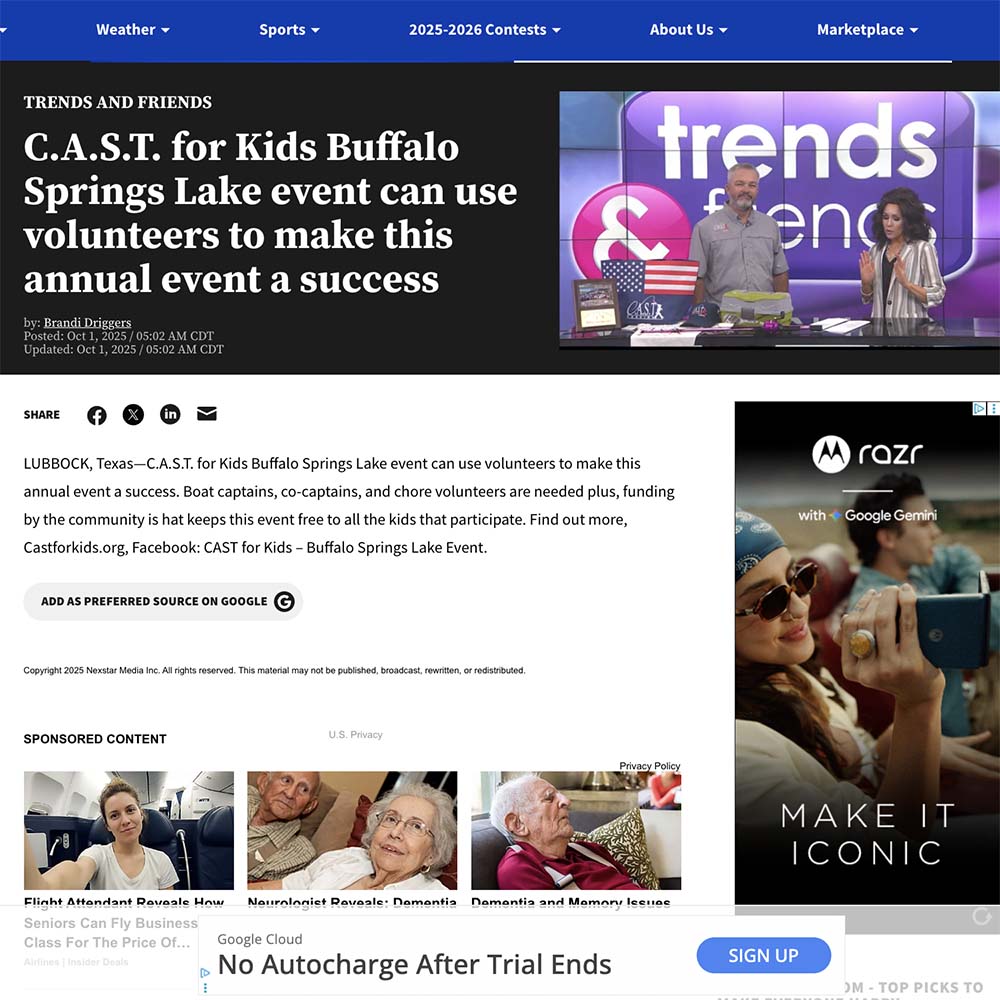 C.A.S.T. for Kids Buffalo Springs Lake event can use volunteers to make this annual event a success C.A.S.T. for Kids Buffalo Springs Lake event can use volunteers to make this annual event a success