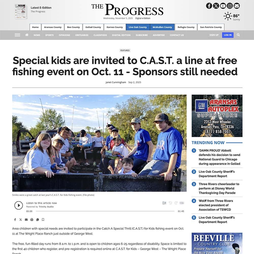 Screenshot Special kids are invited to C.A.S.T. a line at free fishing event on Oct. 11 - Sponsors still needed<br />